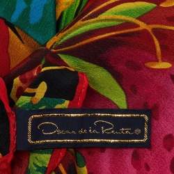 Pre Owned Oscar de la Renta Red Floral Print Silk Stole
