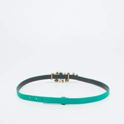 Pre Owned Oscar de la Renta Green Satin Crystal Embellished Slim Belt M