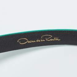 Pre Owned Oscar de la Renta Green Satin Crystal Embellished Slim Belt M