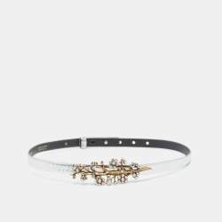 Pre Owned Oscar de la Renta Silver Patent Leather Crystal Embellished Belt M