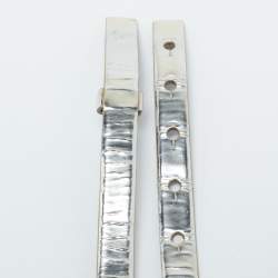 Pre Owned Oscar de la Renta Silver Patent Leather Crystal Embellished Belt M