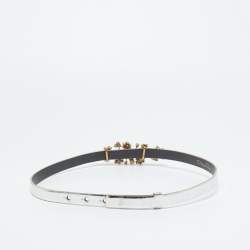 Pre Owned Oscar de la Renta Silver Patent Leather Crystal Embellished Belt M