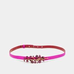 Pre Owned Oscar de la Renta Pink Satin Crystal Embellished Belt L