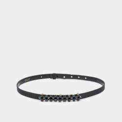 Pre Owned Oscar de la Renta Navy Blue Satin Crystal Embellished Waist Belt M
