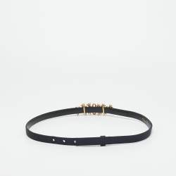 Pre Owned Oscar de la Renta Dark Blue Satin Crystal Embellished Bow Slim Belt L