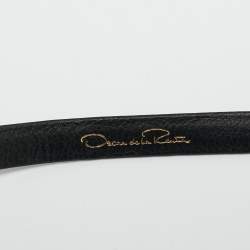 Pre Owned Oscar de la Renta Dark Blue Satin Crystal Embellished Bow Slim Belt L