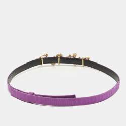 Pre Owned Oscar de la Renta Purple Satin Crystals Embellished Slim Waist Belt L