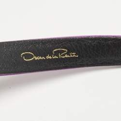 Pre Owned Oscar de la Renta Purple Satin Crystals Embellished Slim Waist Belt L