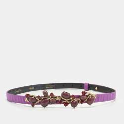 Pre Owned Oscar de la Renta Purple Satin Crystals Embellished Slim Waist Belt L