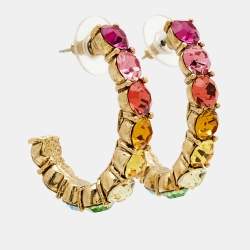 Pre Owned أقراط أوسكار دي لا رينتا ذهبية اللون بأحجار قوس قزح كريستالية