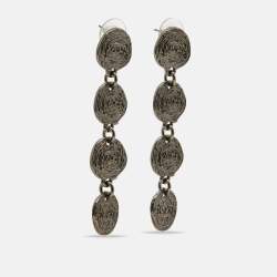 Pre Owned Oscar de la Renta Gunmetal Tone Drop Earrings