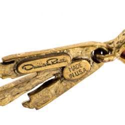 Pre Owned Oscar de la Renta Red Crystal Gold Tone Long Earrings