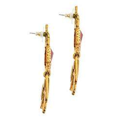 Pre Owned Oscar de la Renta Red Crystal Gold Tone Long Earrings