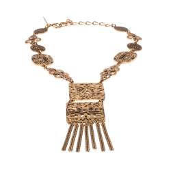 Pre Owned Oscar de la Renta Multi Motif Gold Tone Statement Necklace