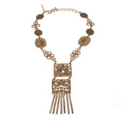 Pre Owned Oscar de la Renta Multi Motif Gold Tone Statement Necklace