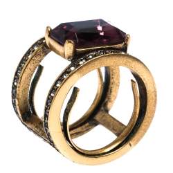 Pre Owned Oscar de la Renta Crystal Studded Ring Earrings & Necklace Set