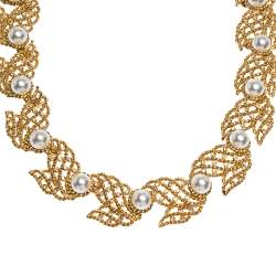 Pre Owned Oscar de la Renta Faux Pearl Gold Tone Necklace 