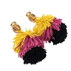 Pre Owned Oscar de la Renta Multicolor Silk Tiered Tassel Clip-On Earrings