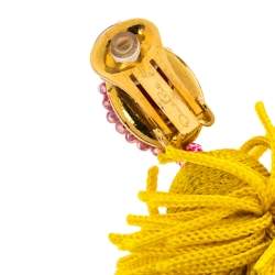 Pre Owned Oscar de la Renta Multicolor Silk Tiered Tassel Clip-On Earrings