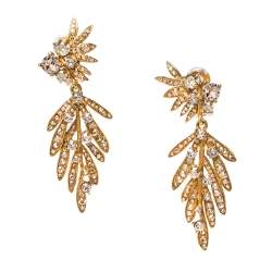 مملوكة مسبقًا Oscar de la Renta Crystal Tropical Palm Clip-On Earrings