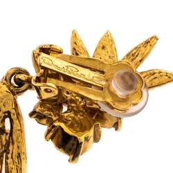 مملوكة مسبقًا Oscar de la Renta Crystal Tropical Palm Clip-On Earrings