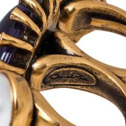 مملوكة مسبقًا Oscar de la Renta Mulitcolor Crystals & Faux Pearl Double Finger Ring Size EU 54.4