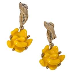 مملوكة مسبقًا Oscar de la Renta Yellow Marigold Drop Clip On Earrings