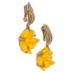 مملوكة مسبقًا Oscar de la Renta Yellow Marigold Drop Clip On Earrings