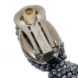 Pre Owned Oscar de la Renta Silver Classic Long Beaded Tassel Earrings