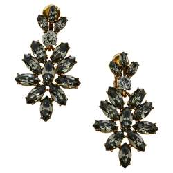 Pre Owned Oscar de la Renta Grey Crystal Navette Clip On Earrings