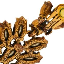 Pre Owned Oscar de la Renta Grey Crystal Navette Clip On Earrings