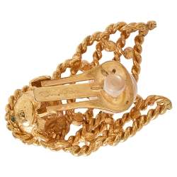 Pre Owned Oscar de la Renta Twisted Gold Tone Pearl & Crystal Clip On Earrings