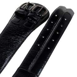 Pre Owned Oscar de la Renta Black Patent Leather Double Buckle Waist Belt M