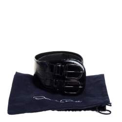 Pre Owned Oscar de la Renta Black Patent Leather Double Buckle Waist Belt M