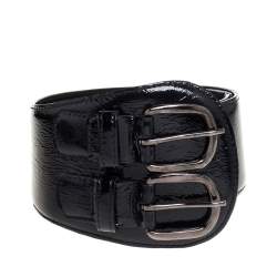 Pre Owned Oscar de la Renta Black Patent Leather Double Buckle Waist Belt M