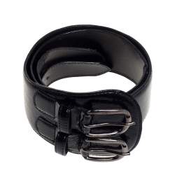 Pre Owned Oscar de la Renta Black Patent Leather Double Buckle Waist Belt M