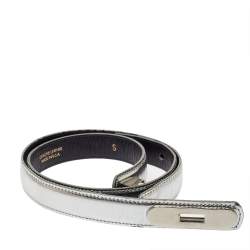 مملوكة مسبقًا Oscar de la Renta Silver Glossy Leather Narrow Belt 70CM