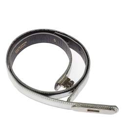 مملوكة مسبقًا Oscar de la Renta Silver Glossy Leather Narrow Belt 70CM