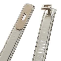 مملوكة مسبقًا Oscar de la Renta Silver Glossy Leather Narrow Belt 70CM