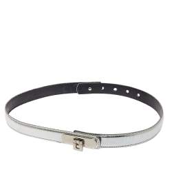 مملوكة مسبقًا Oscar de la Renta Silver Glossy Leather Narrow Belt 70CM
