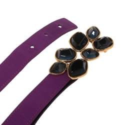 مملوكة مسبقًا Oscar de la Renta Purple Satin Jewel Embellished Wait Belt 85CM