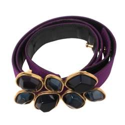 مملوكة مسبقًا Oscar de la Renta Purple Satin Jewel Embellished Wait Belt 85CM