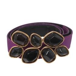 مملوكة مسبقًا Oscar de la Renta Purple Satin Jewel Embellished Wait Belt 85CM