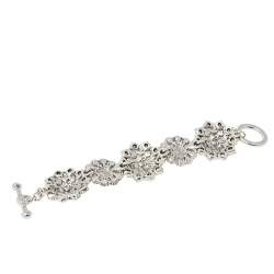 Pre Owned Oscar de la Renta Floral Crystal Silver Tone Toggle Bracelet