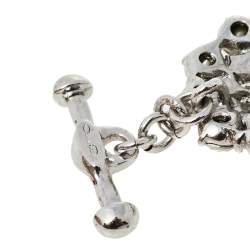 Pre Owned Oscar de la Renta Floral Crystal Silver Tone Toggle Bracelet