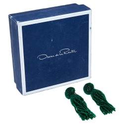 Pre Owned Oscar de la Renta Green Beaded Tassel Earrings