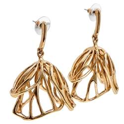 Pre Owned Oscar de la Renta Gold Tone Impatiens Drop Earrings