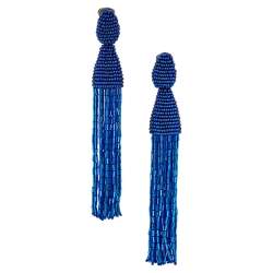 Pre Owned Oscar de la Renta Blue Beaded Tassel Clip on Earrings