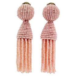 Pre Owned Oscar de la Renta Pink Beaded Tassel Clip on Earrings