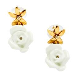 مملوكة مسبقًا Oscar de la Renta White Floral Drop Earrings